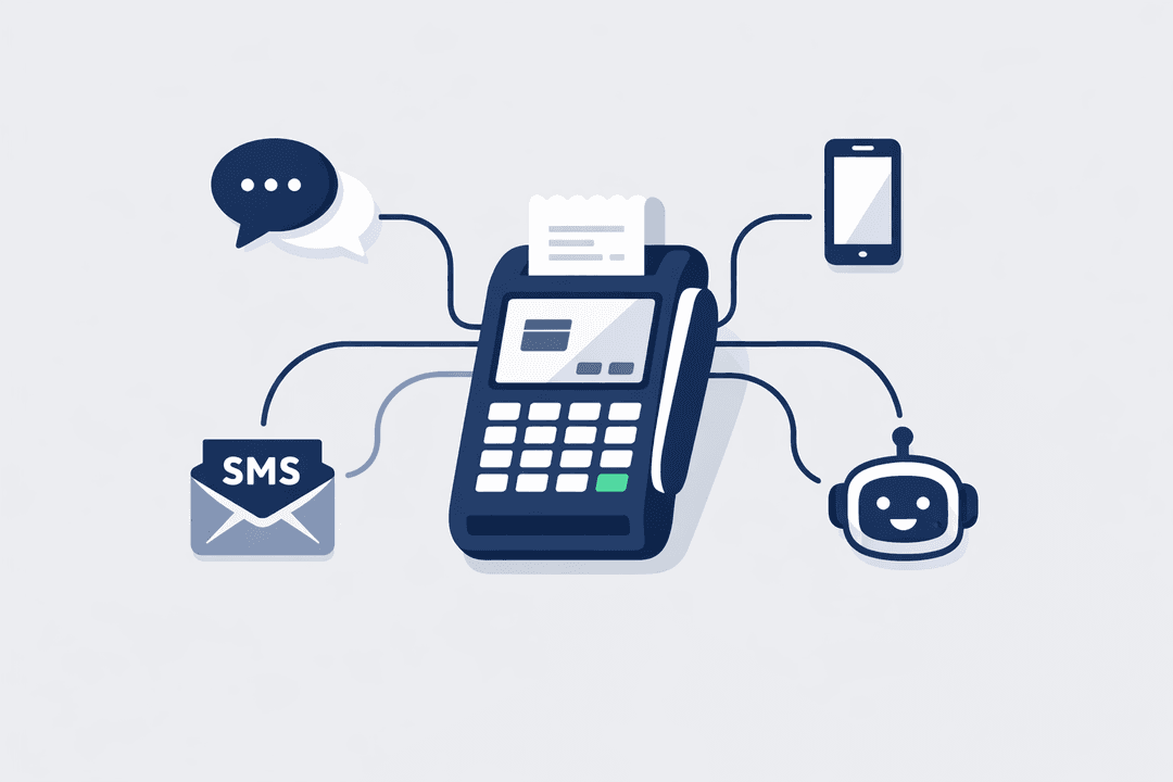 POS system connected via phone, SMS and web chat